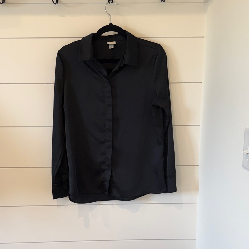a new day Classic Black Satin Shirt Size M